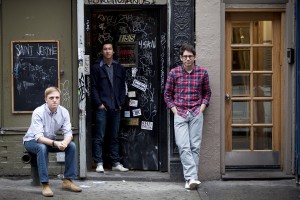 From left: Charles Adler, Perry Chen and Yancey Strickler outside the offices of Kickstarter.